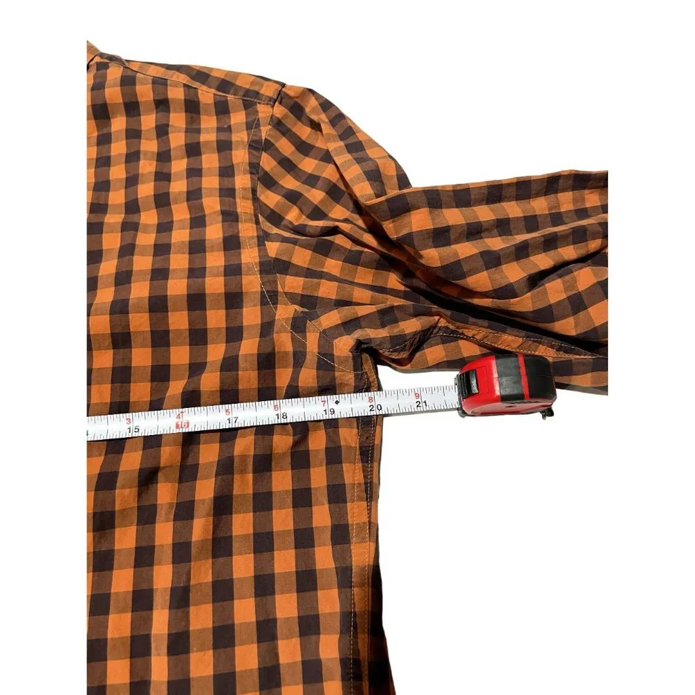 Banana Republic Soft Wash Slim Fit Shirt Mens Small Orange Brown Gingham Check u